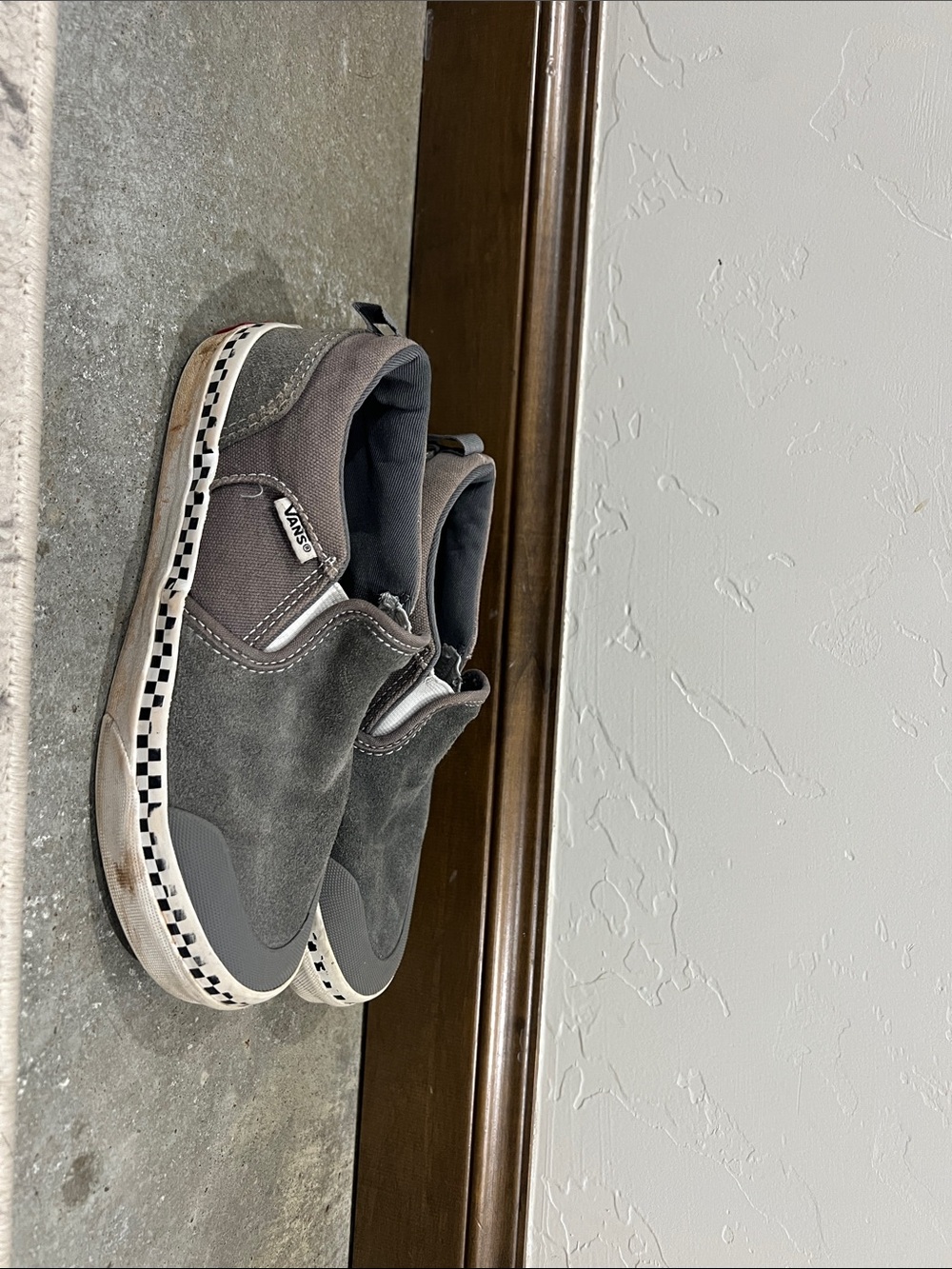 Vans Kids Slip-On Sneakers in Gray with Checkerboard Trim